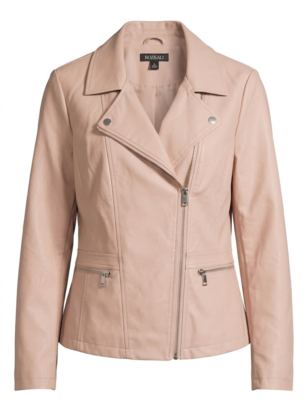 Roz & Ali Light Blush Faux Leather Moto Jacket